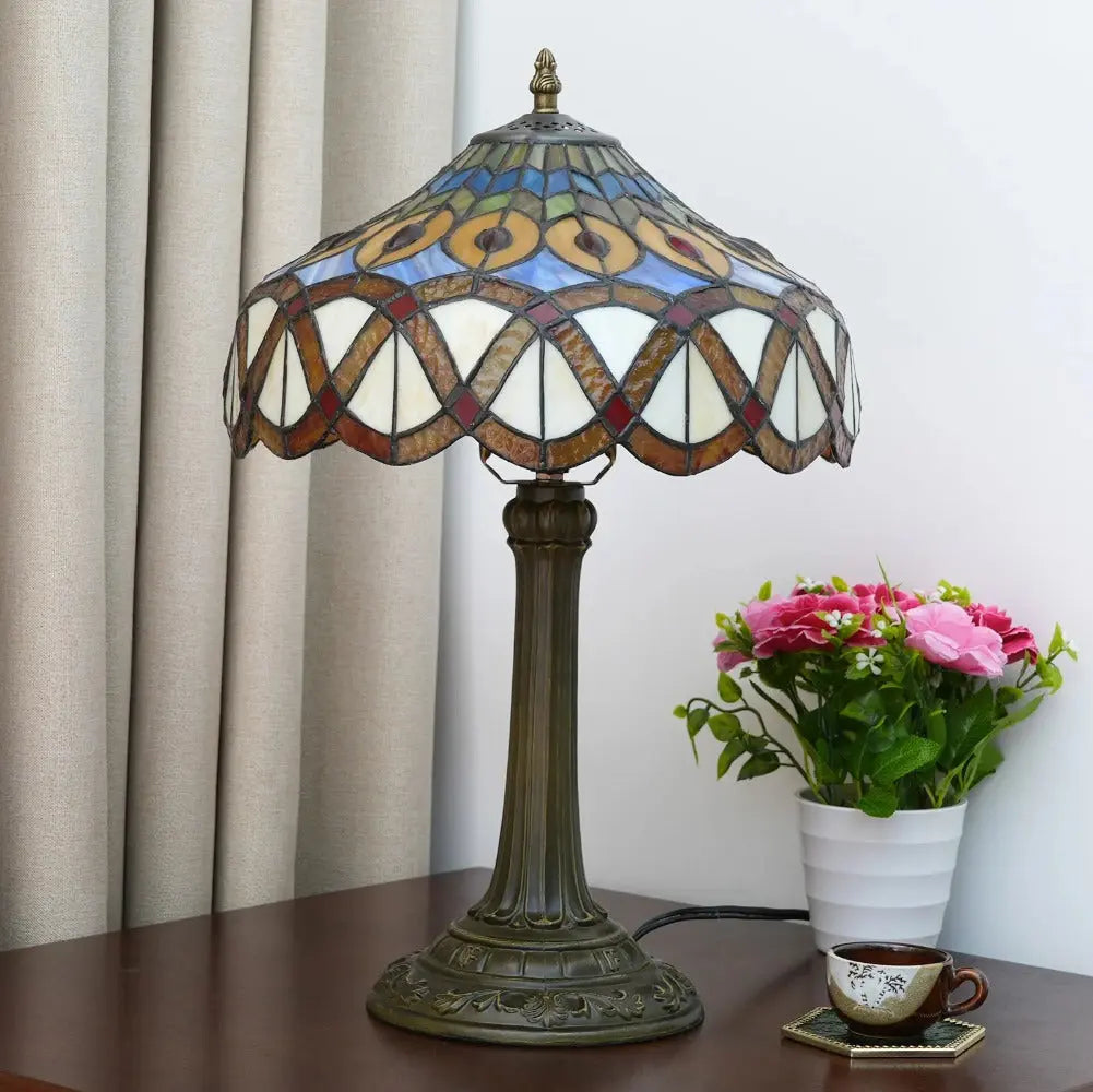 12inch Tiffany Stained Glass Retro Feathers Lampshade Vintage Table Lamp - CTL