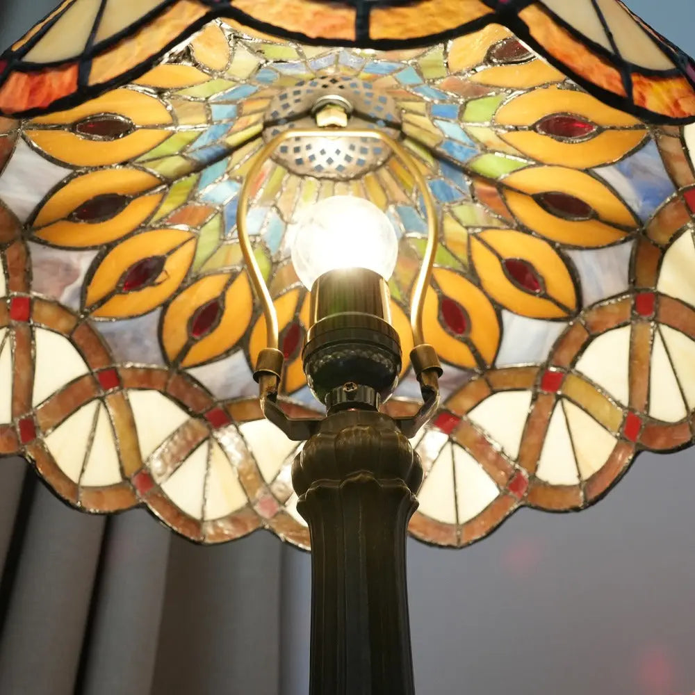 12inch Tiffany Stained Glass Retro Feathers Lampshade Vintage Table Lamp - CTL