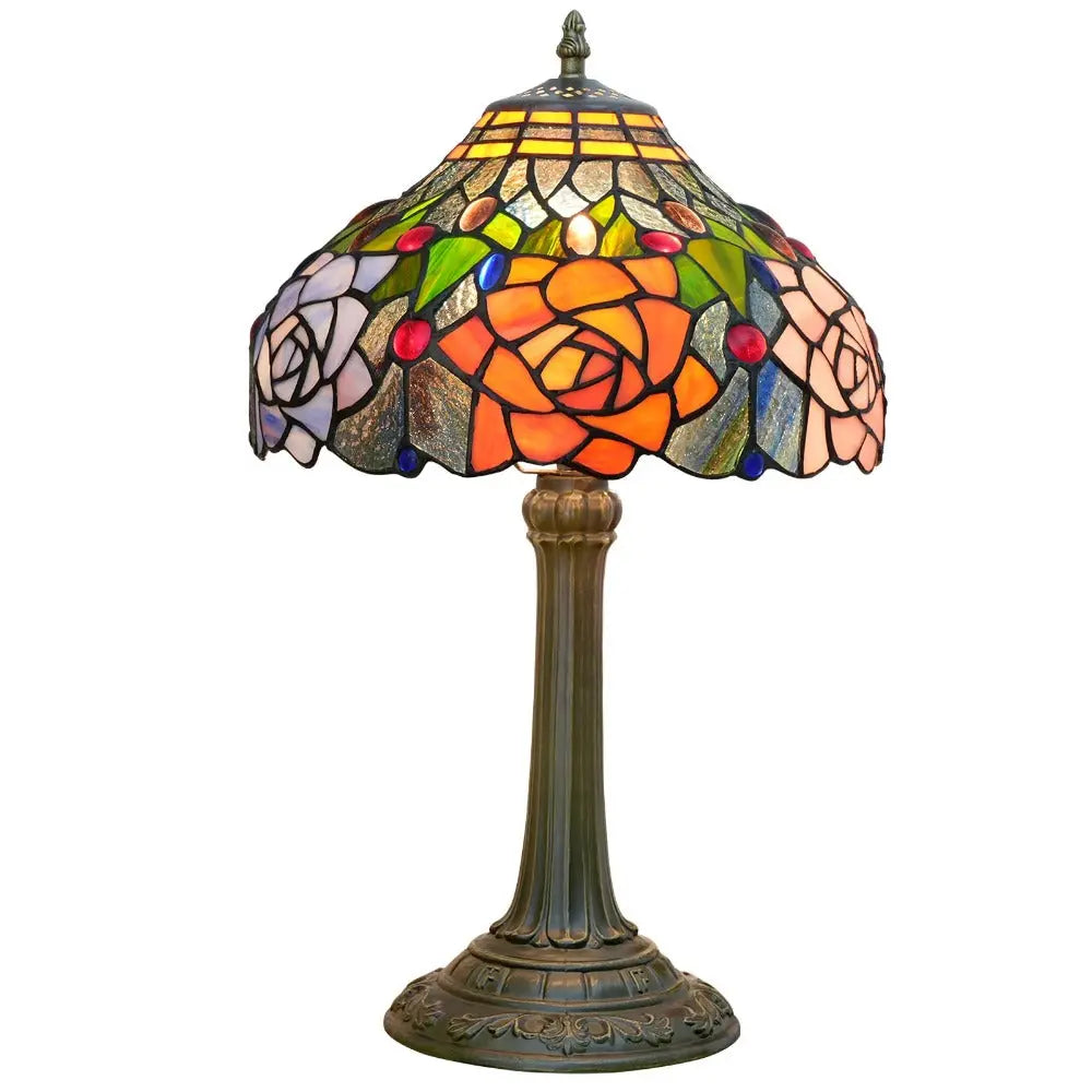 12inch Tiffany Stained Glass Rose Lampshade Antique Vintage Desk Lamp - CTL