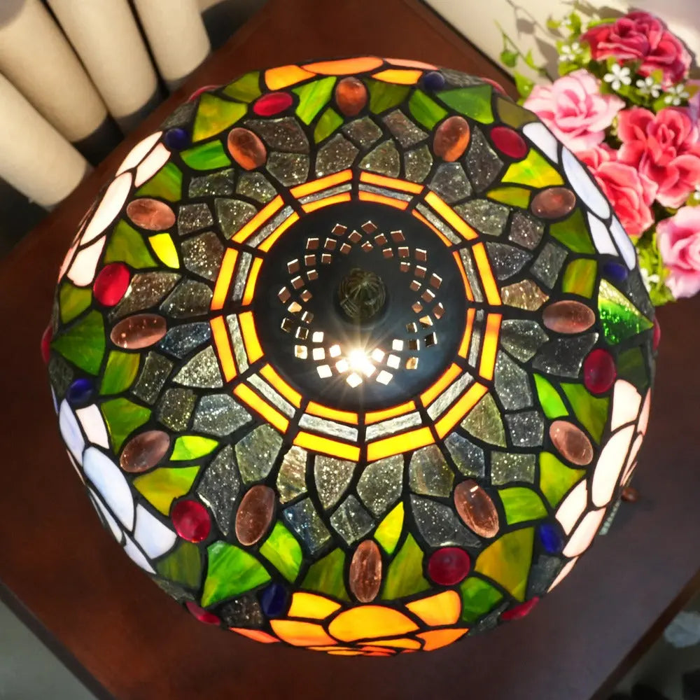 12inch Tiffany Stained Glass Rose Lampshade Antique Vintage Desk Lamp - CTL