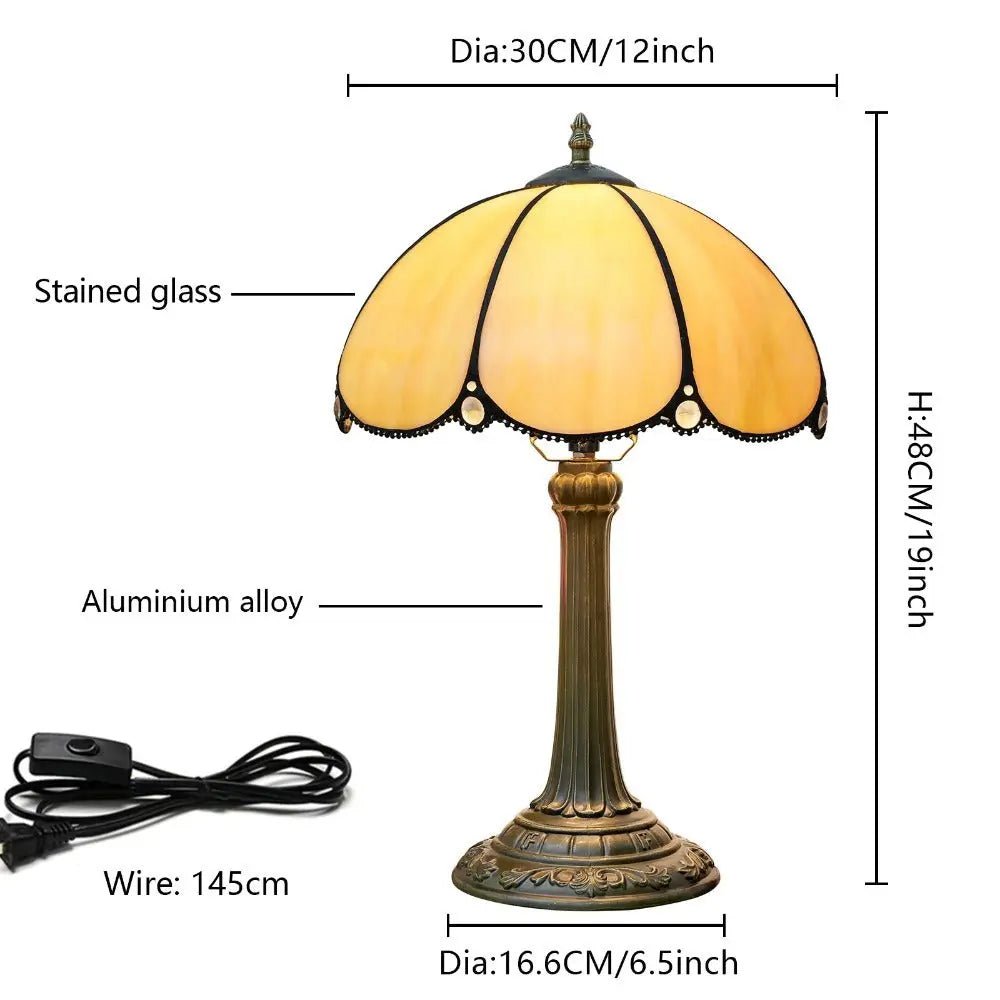 12inch Tiffany Stained Glass Simple Yellow Lampshade Vintage Table Lamp - CTL