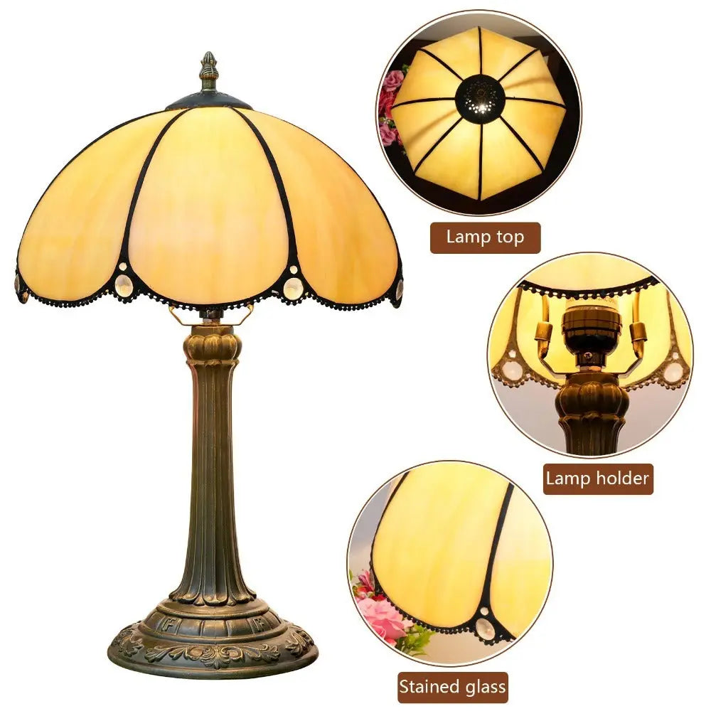 12inch Tiffany Stained Glass Simple Yellow Lampshade Vintage Table Lamp - CTL
