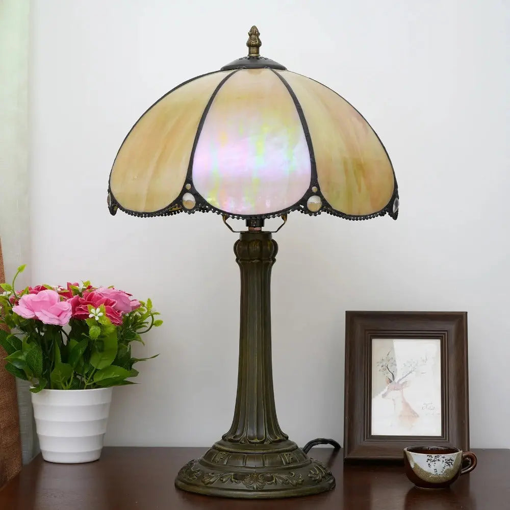 12inch Tiffany Stained Glass Simple Yellow Lampshade Vintage Table Lamp - CTL