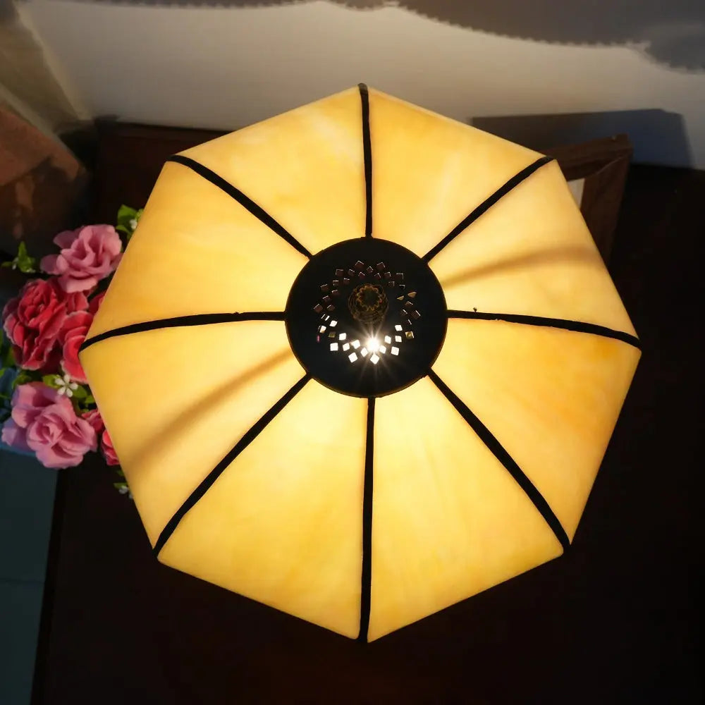 12inch Tiffany Stained Glass Simple Yellow Lampshade Vintage Table Lamp - CTL
