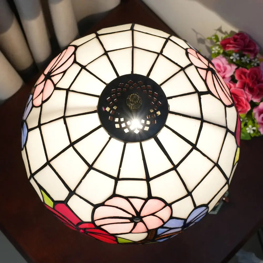 12inch Tiffany Stained Glass Tricolor Flowers Floral Lampshade Vintage Desk Lamp - CTL
