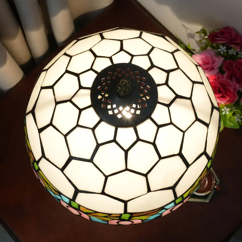 12inch Tiffany Tulip Lamp Stained Glass Pink Lampshade Vintage Table Lamps - CTL