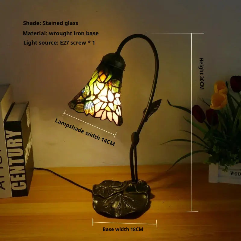 8inch 20cm Stained Glass Blue Lotus Lampshade Vintage Tiffany Table Lamp - CTL