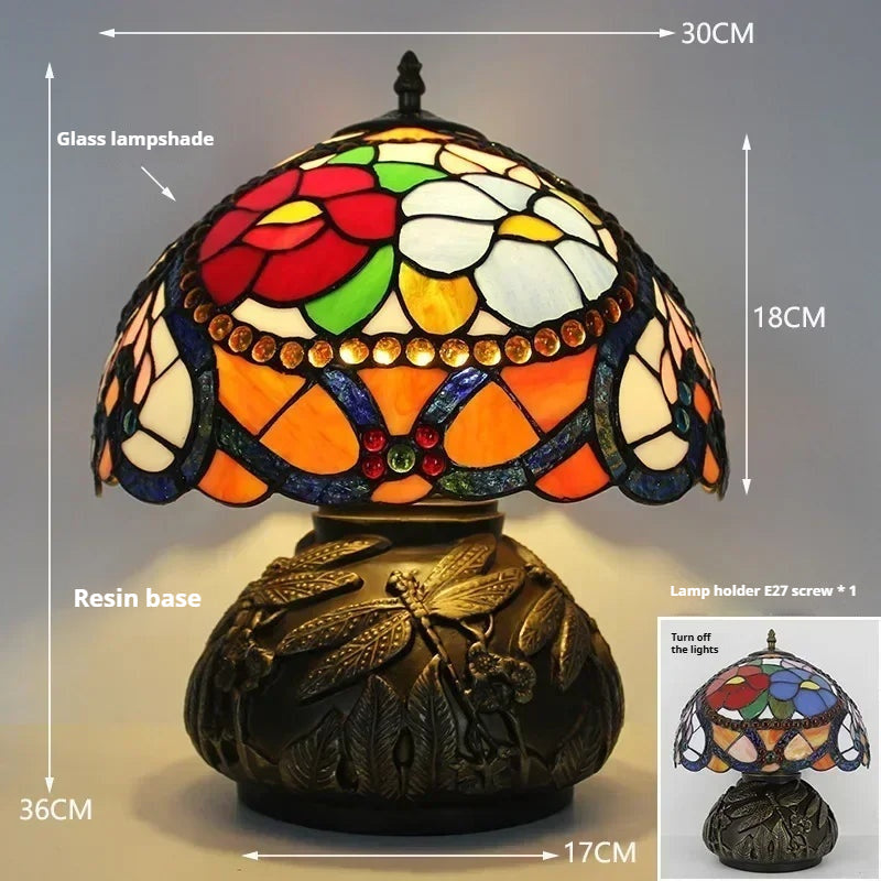 12inch Tiffany Stained Glass Pearl Hummingbird Lampshade Vintage Desk Lamp - CTL