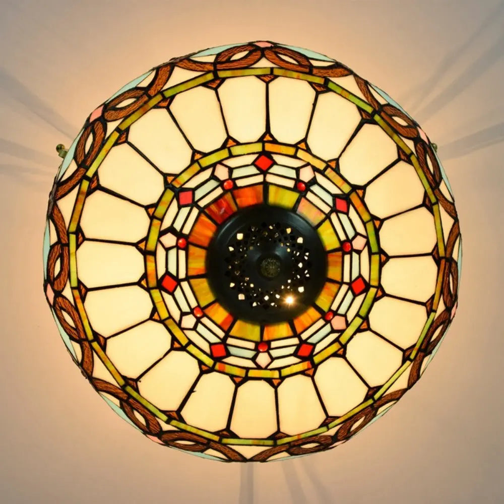 16inch Large Stained Glass Blue Lampshade Vintage Tiffany Ceiling Light - CTL