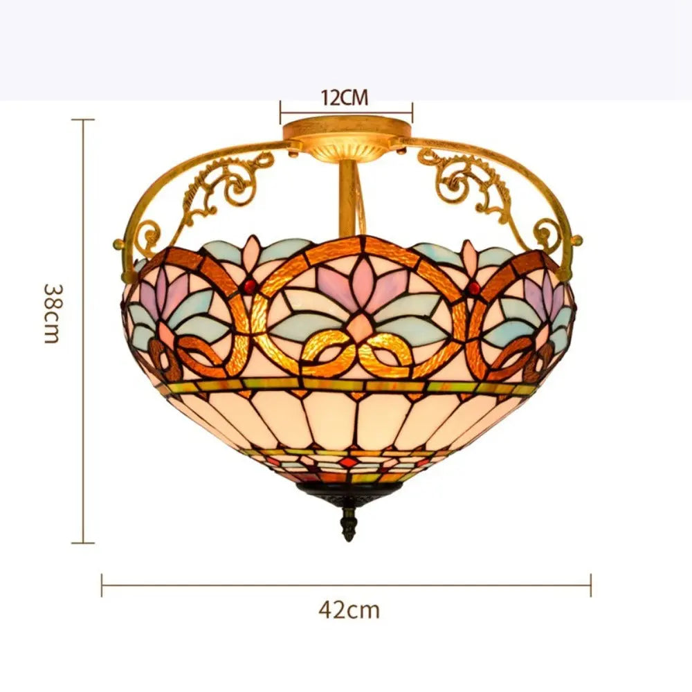 16inch Large Stained Glass Blue Lampshade Vintage Tiffany Ceiling Light - CTL