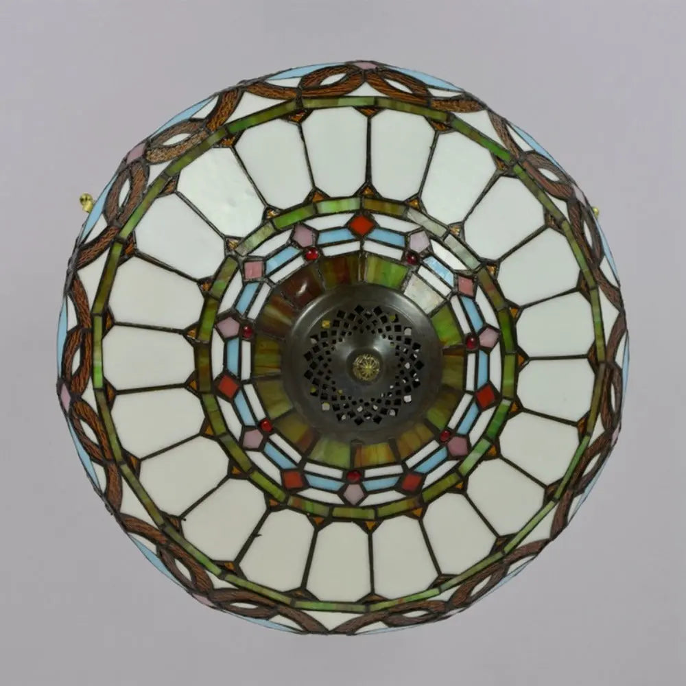 16inch Large Stained Glass Blue Lampshade Vintage Tiffany Ceiling Light - CTL