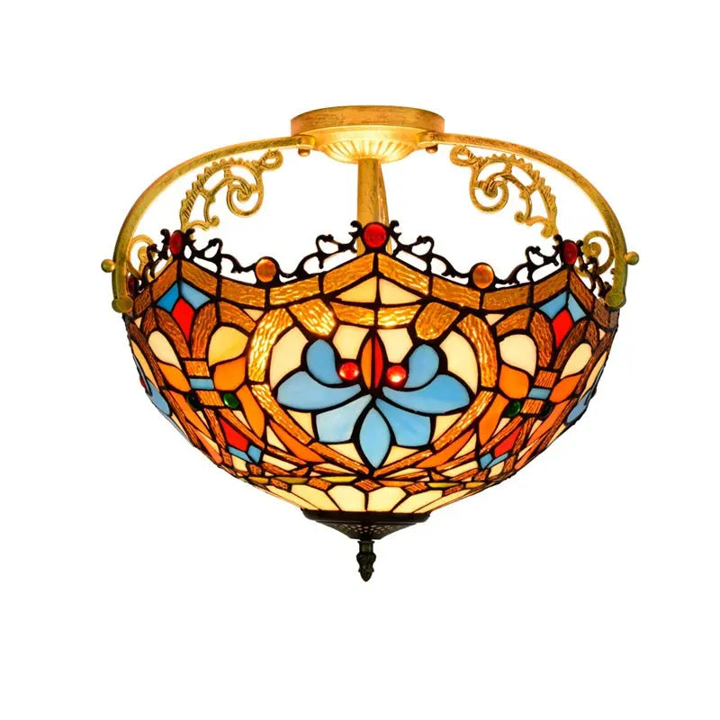 16inch Large Stained Glass Beads Flower Lampshade Vintage Tiffany Ceiling Light - CTL