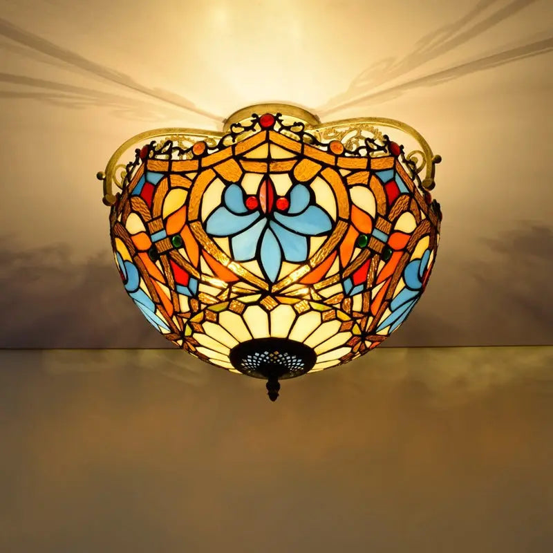 16inch Large Stained Glass Beads Flower Lampshade Vintage Tiffany Ceiling Light - CTL