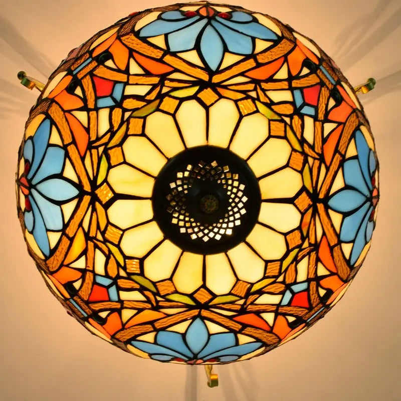 16inch Large Stained Glass Beads Flower Lampshade Vintage Tiffany Ceiling Light - CTL