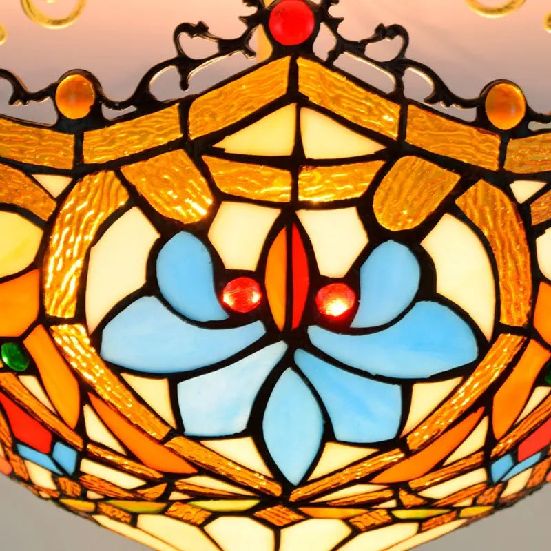 16inch Large Stained Glass Beads Flower Lampshade Vintage Tiffany Ceiling Light - CTL