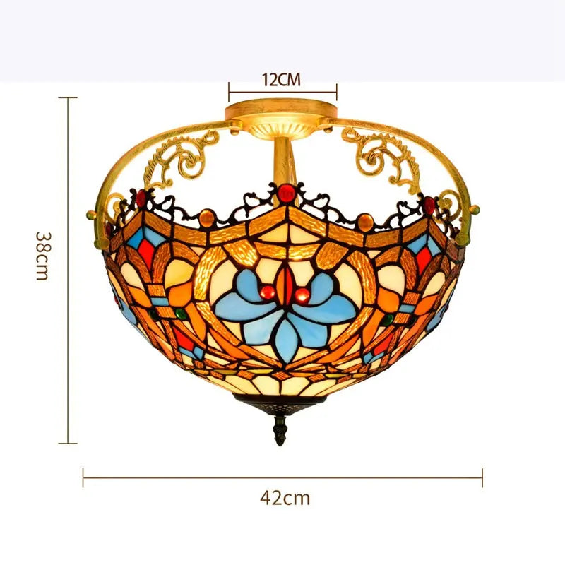 16inch Large Stained Glass Beads Flower Lampshade Vintage Tiffany Ceiling Light - CTL