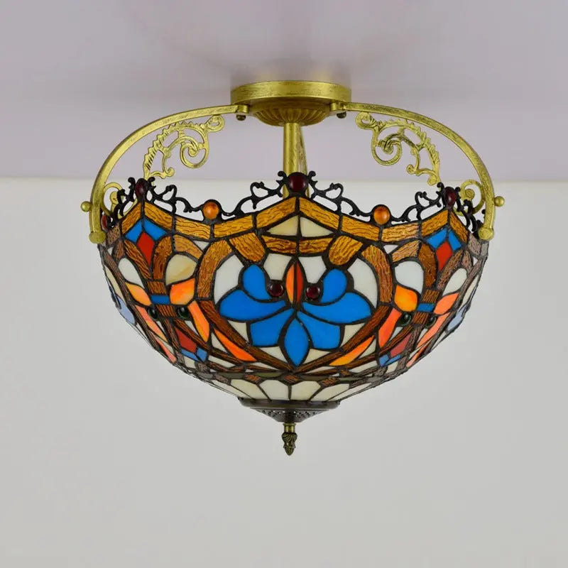 16inch Large Stained Glass Beads Flower Lampshade Vintage Tiffany Ceiling Light - CTL