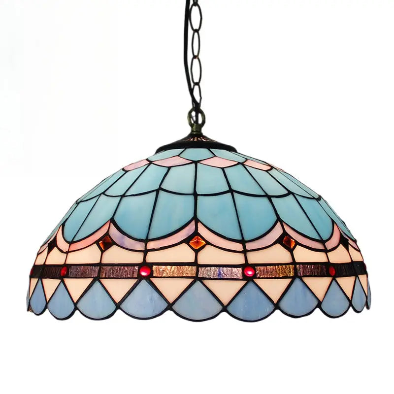 16inch 40cm Luxury Stained Glass Pastoral Sea Air Lampshade Vintage Tiffany Pendant Light - CTL