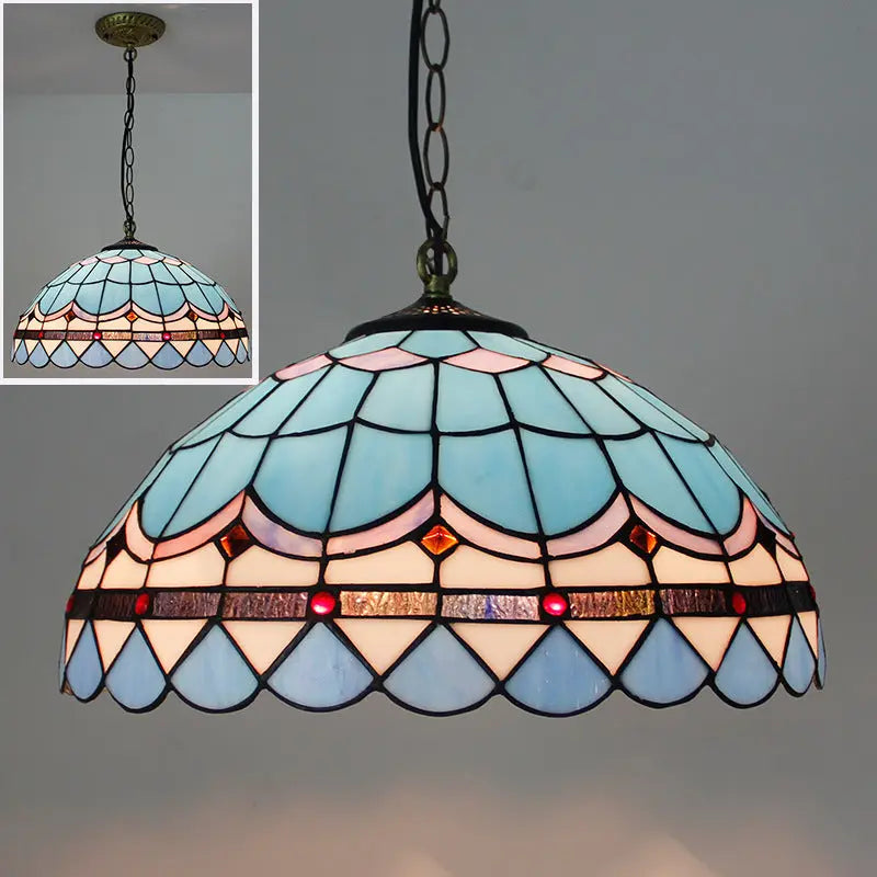 16inch 40cm Luxury Stained Glass Pastoral Sea Air Lampshade Vintage Tiffany Pendant Light - CTL