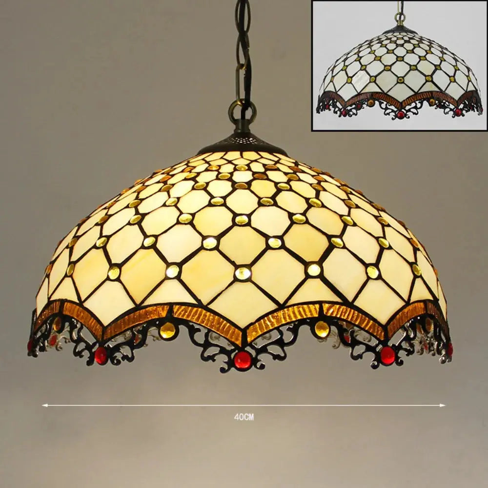 16inch 40cm Luxury Stained Glass Pearl Dragon Tail Lampshade Vintage Tiffany Pendant Light - CTL