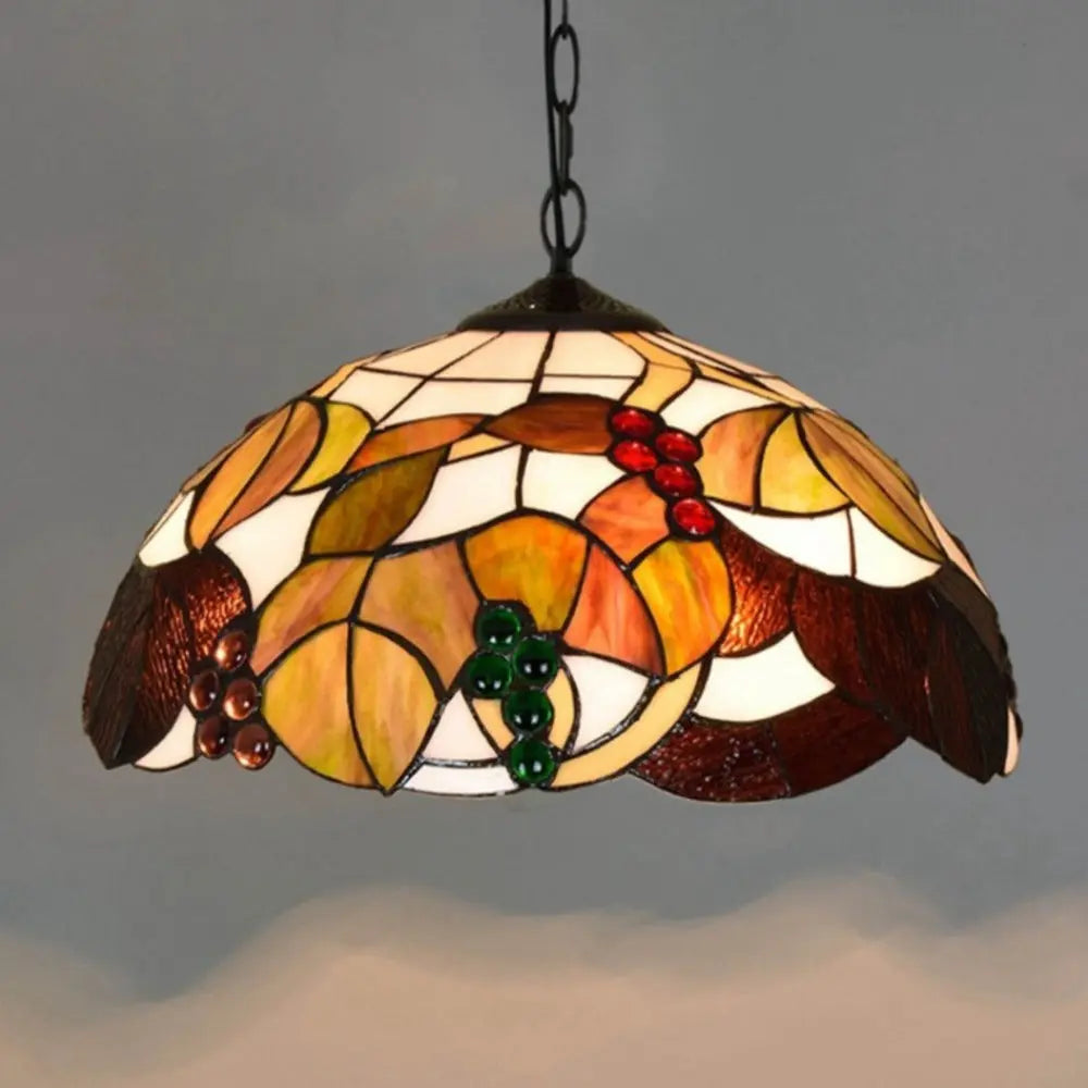 16inch 40cm Luxury Vintage Stained Glass Brown Grapes Lampshade Tiffany Pendant Light - CTL