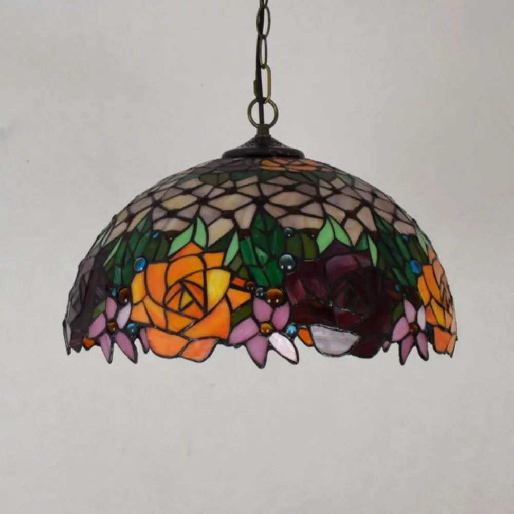 16inch Vintage Stained Glass Rose Lampshade Tiffany Style Pendant Light - CTL