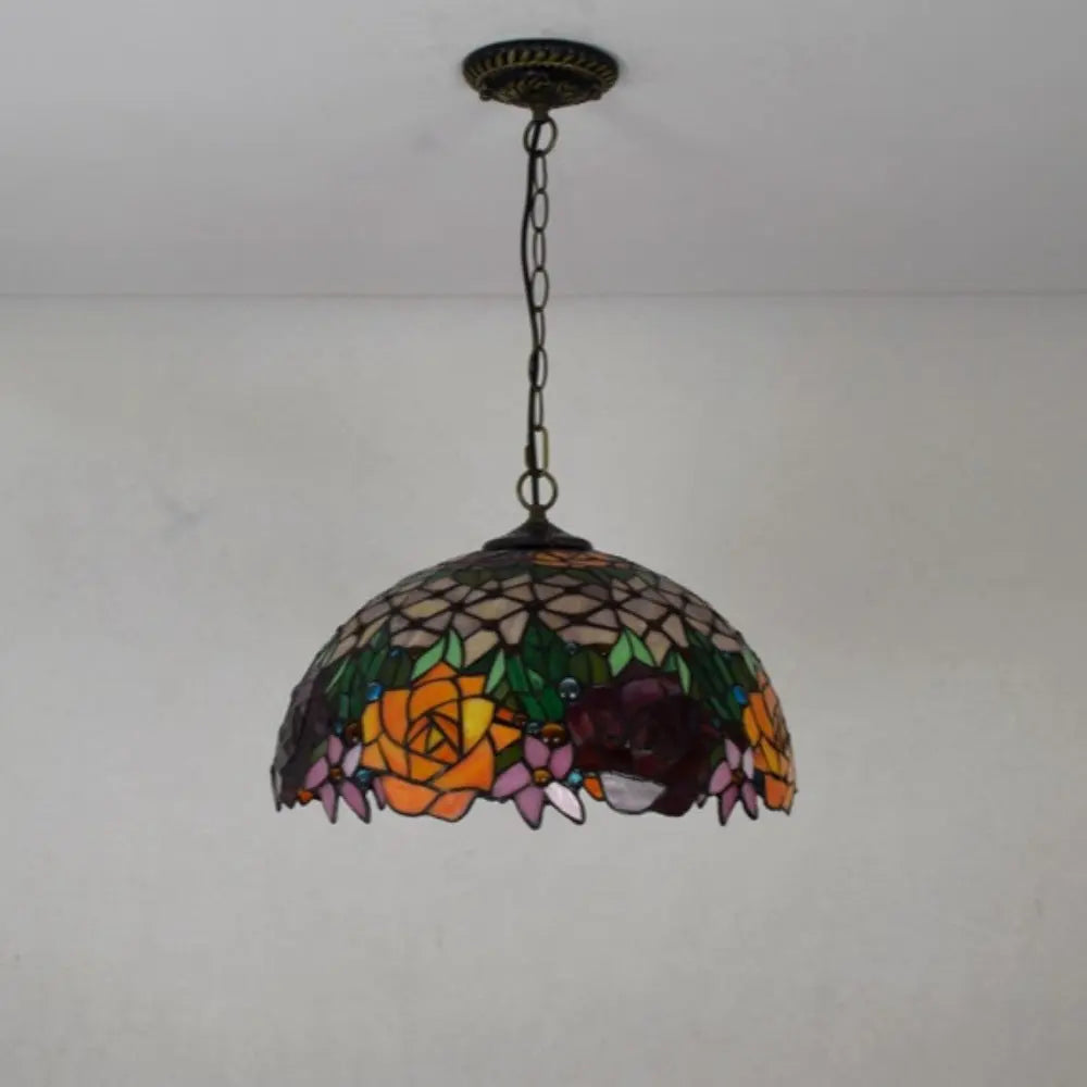 16inch Vintage Stained Glass Rose Lampshade Tiffany Style Pendant Light - CTL