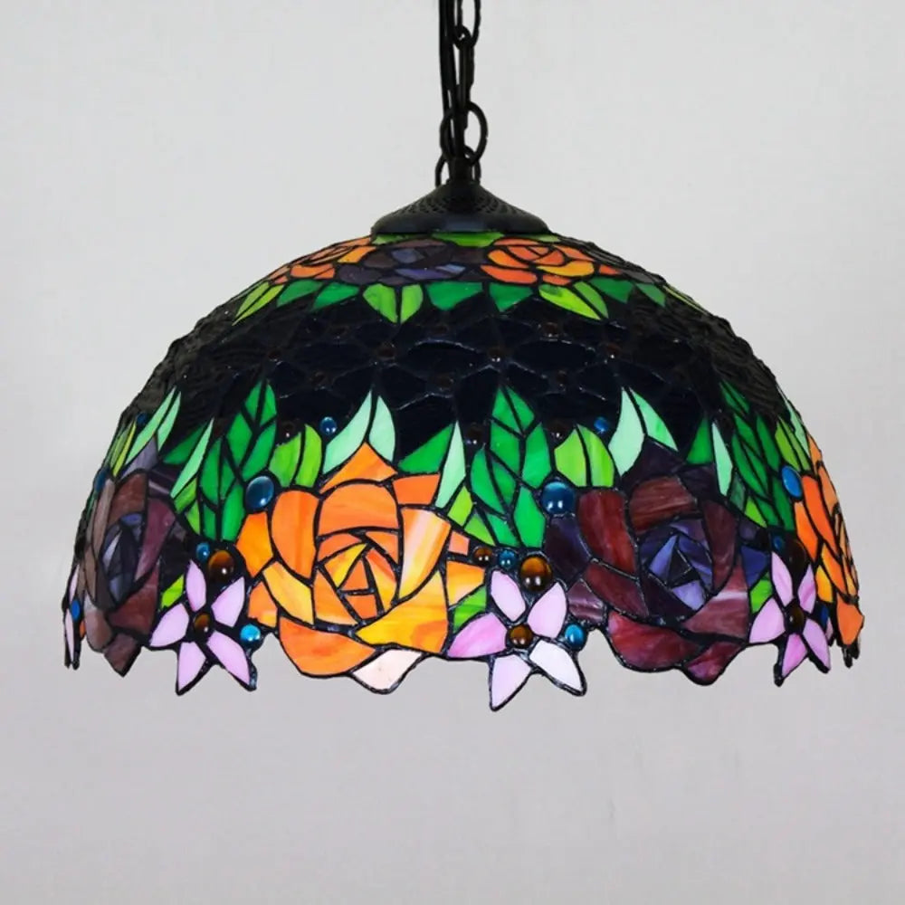 16inch Vintage Stained Glass Rose Flower Tiffany Style Pendant Light - CTL