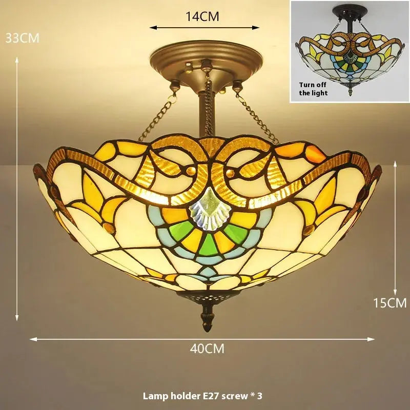 16inch 40cm Retro Tiffany Stained Glass Baroque Tiffany Ceiling Light Anti-chandelier - CTL
