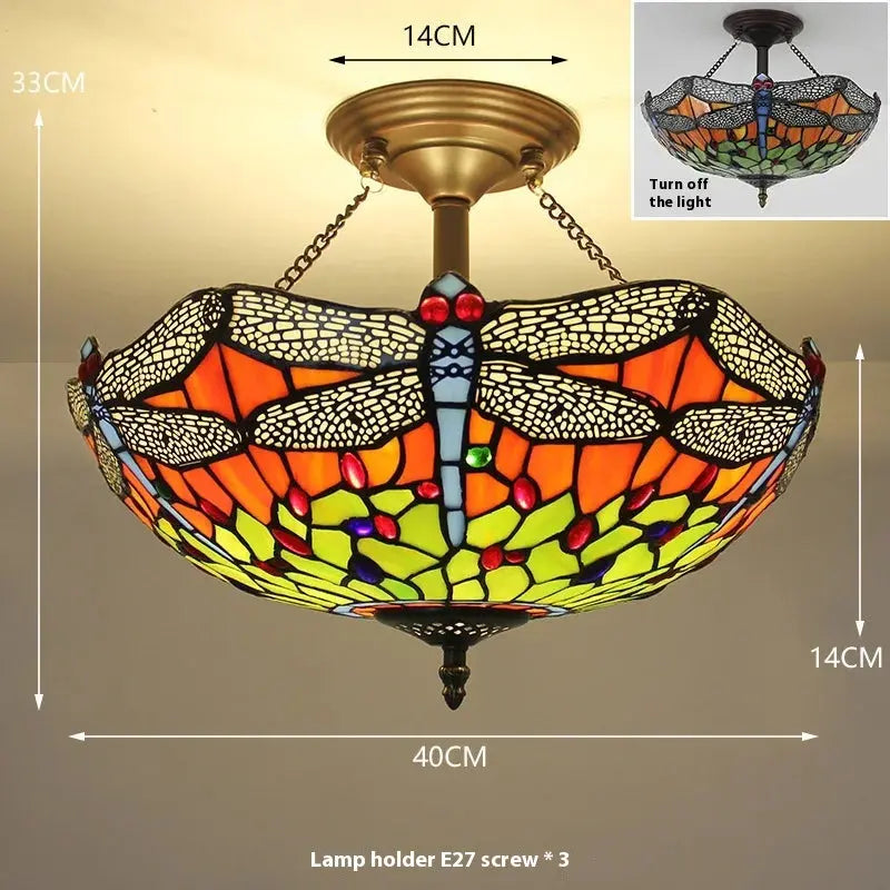 16inch 40cm Retro Tiffany Stained Glass Baroque Tiffany Ceiling Light Anti-chandelier - CTL