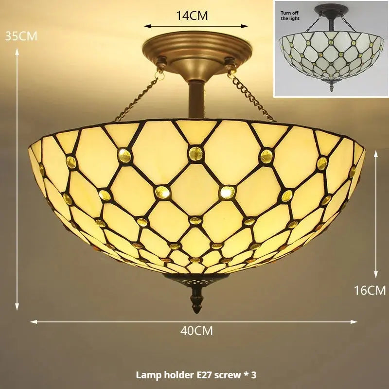 16inch 40cm Retro Tiffany Stained Glass Baroque Tiffany Ceiling Light Anti-chandelier - CTL