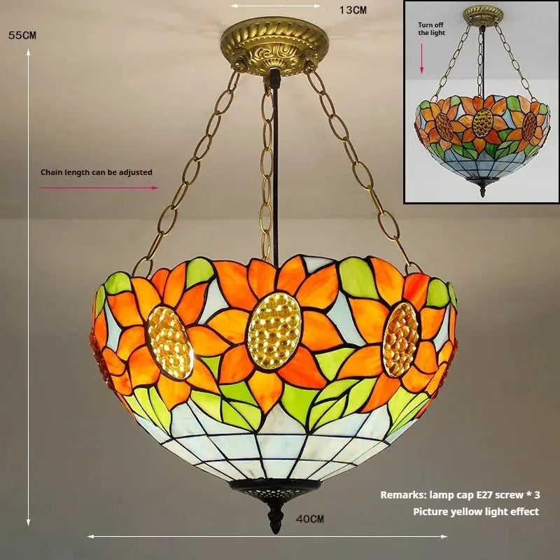 16inch 40cm Stained Glass Beads Sunflower Vintage Anti-chandelier Tiffany Pendant Light - CTL