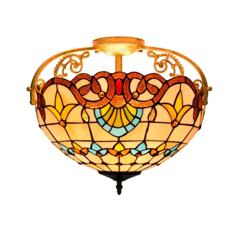 16inch Stained Glass Baroque Flower Lampshade Tiffany Ceiling Light - CTL