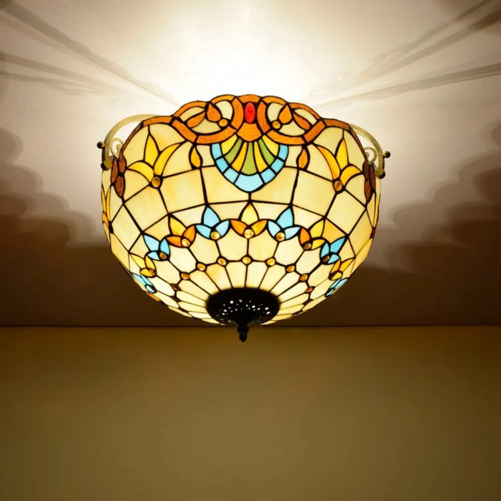 16inch Stained Glass Baroque Flower Lampshade Tiffany Ceiling Light - CTL