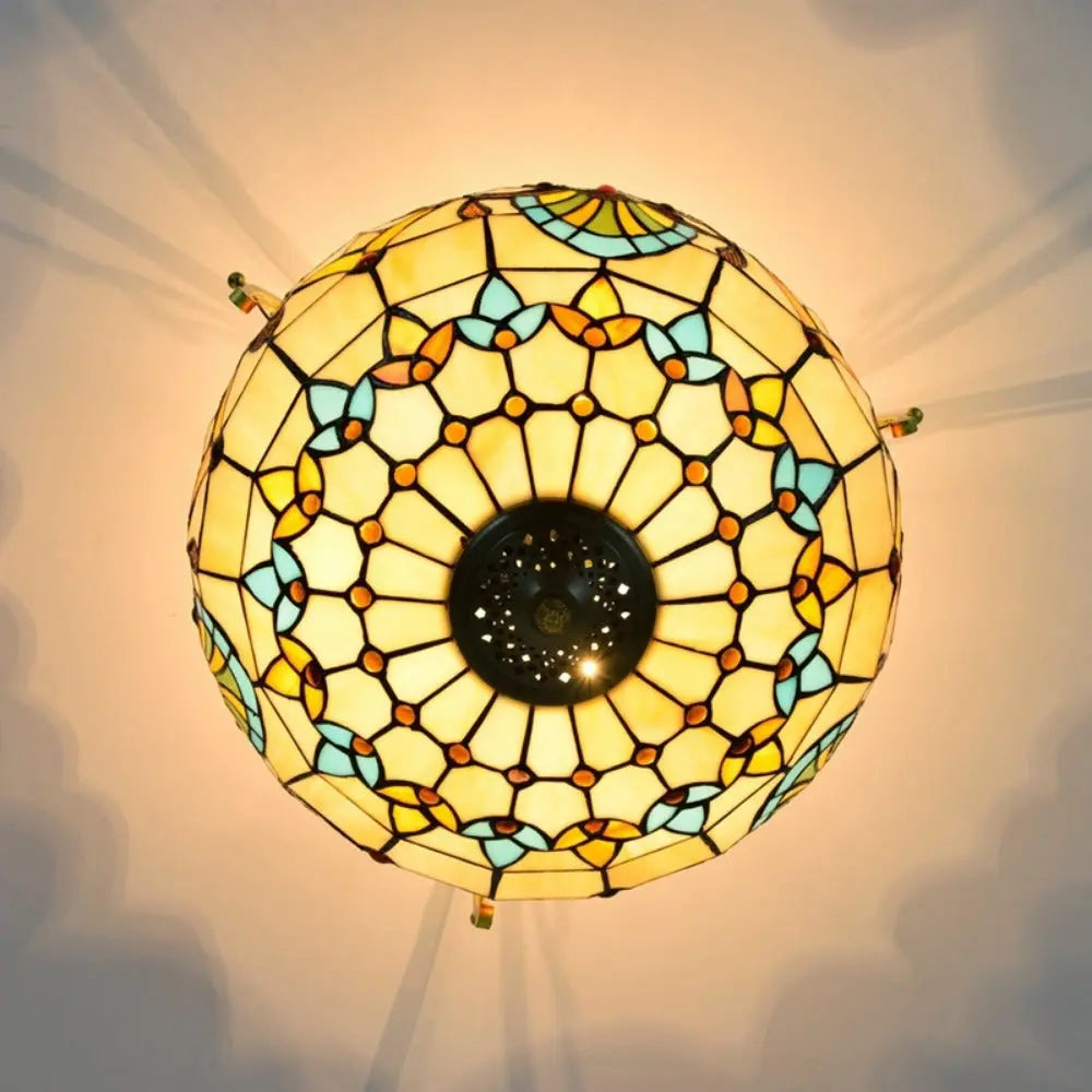 16inch Stained Glass Baroque Flower Lampshade Tiffany Ceiling Light - CTL