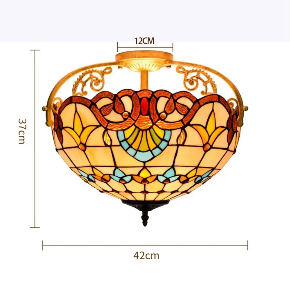 16inch Stained Glass Baroque Flower Lampshade Tiffany Ceiling Light - CTL