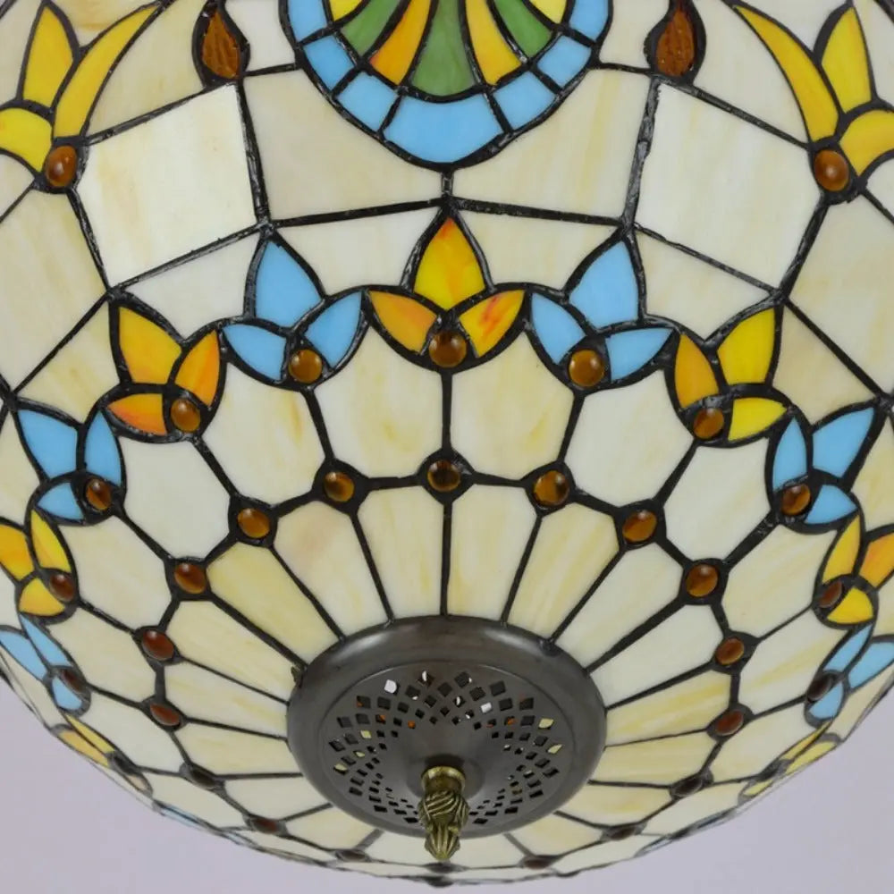 16inch Stained Glass Baroque Flower Lampshade Tiffany Ceiling Light - CTL