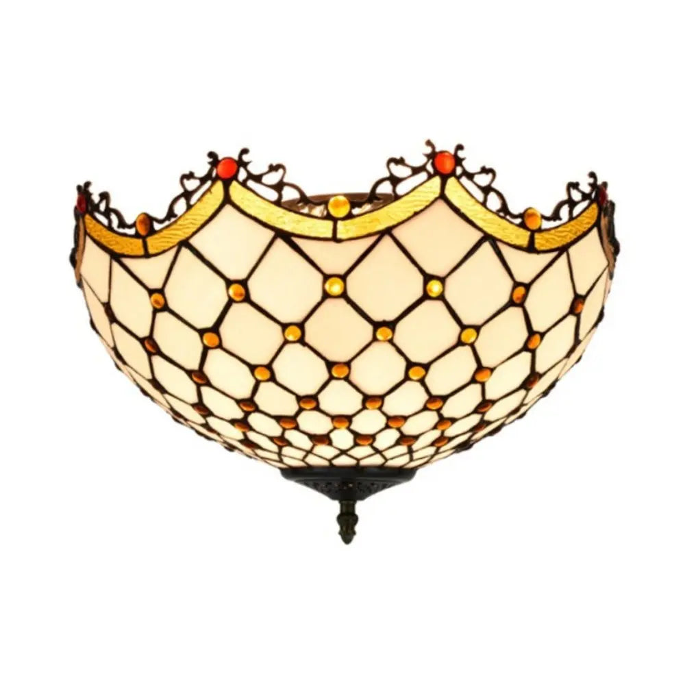 16inch Stained Glass Beige Beads Lampshade Tiffany Style Ceiling Light - CTL
