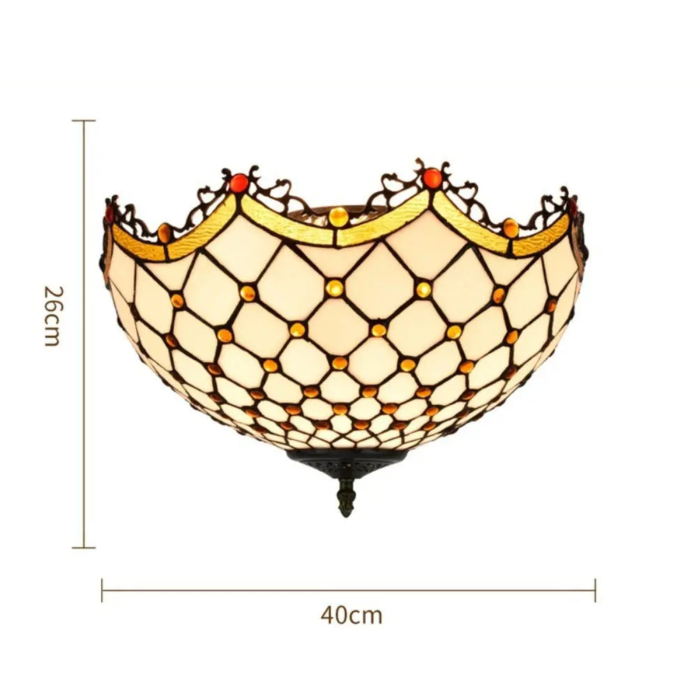 16inch Stained Glass Beige Beads Lampshade Tiffany Style Ceiling Light - CTL