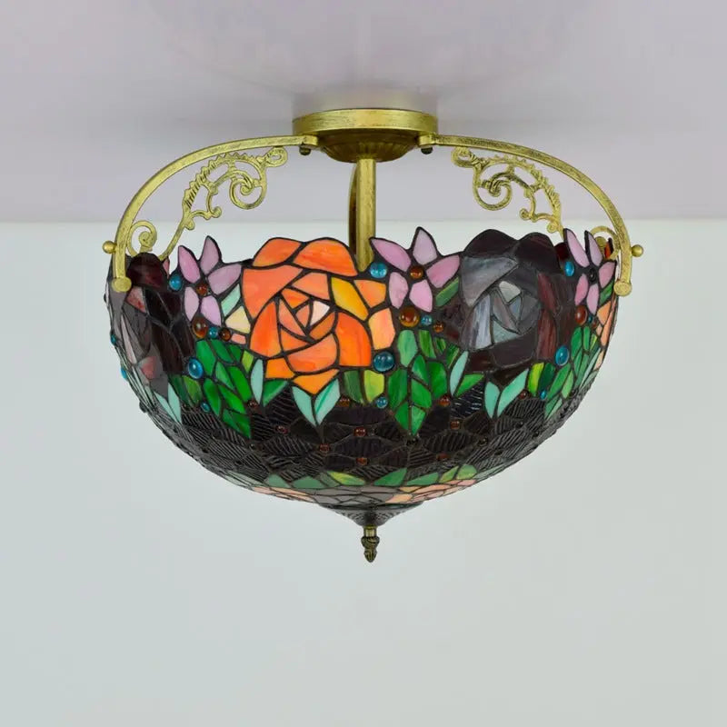 16inch Stained Glass Rose Lampshade Tiffany Ceiling Light - CTL