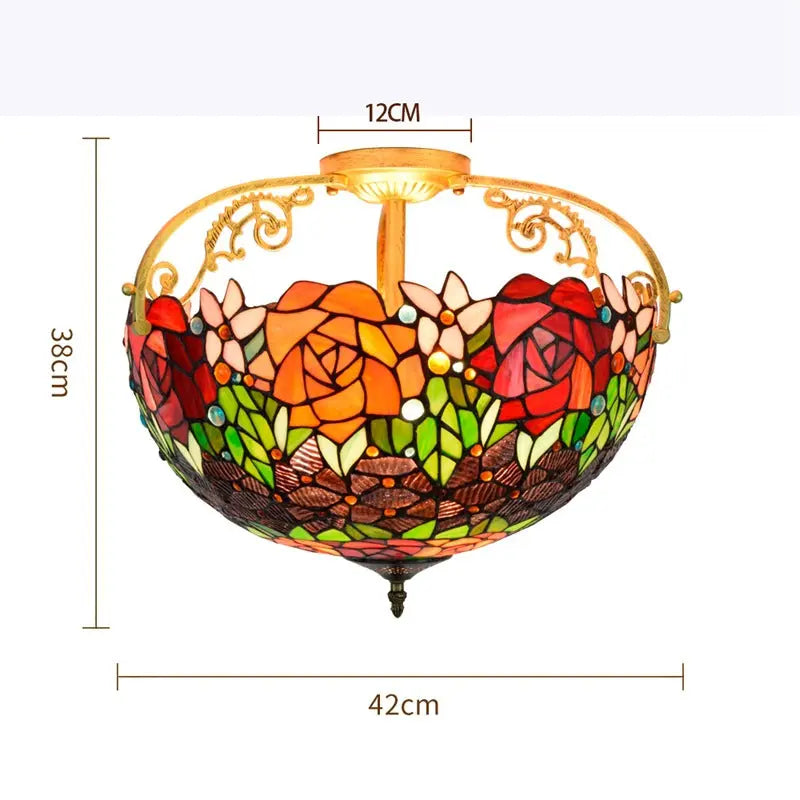 16inch Stained Glass Rose Lampshade Tiffany Ceiling Light - CTL