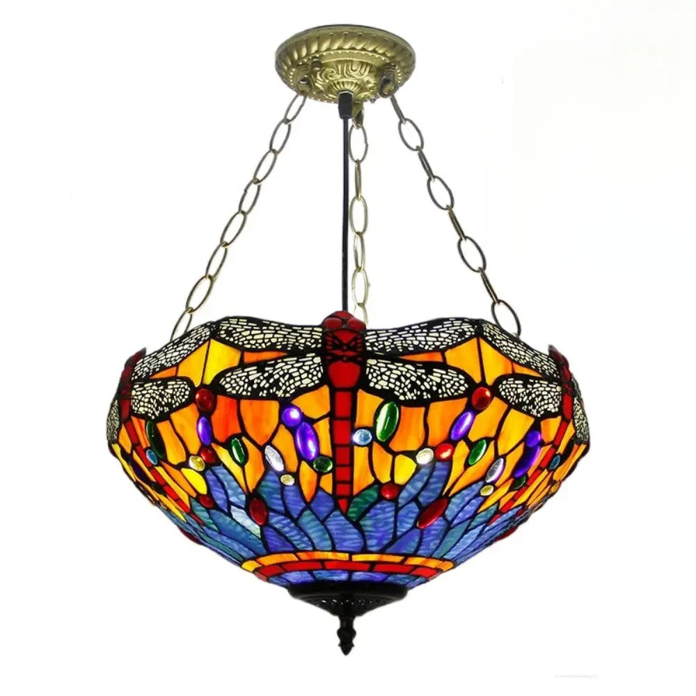 16inch 40cm Stained Glass Blue Dragonfly Vintage Anti-chandelier Tiffany Pendant Light - CTL