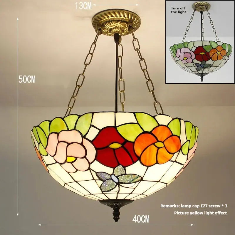 16inch 40cm Stained Glass Butterfly Flower Vintage Anti-chandelier Tiffany Pendant Light - CTL