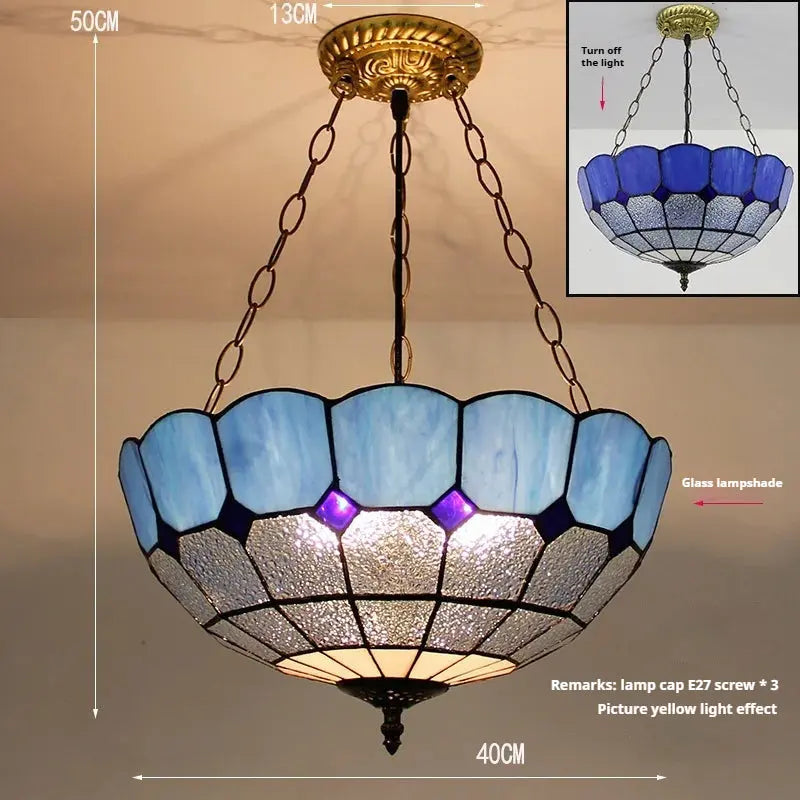 16inch 40cm Stained Glass Diamond Blue Vintage Anti-chandelier Tiffany Pendant Light - CTL