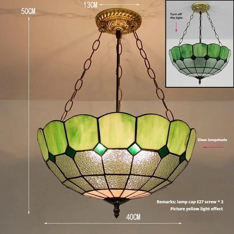 16inch 40cm Stained Glass Diamond Green Vintage Anti-chandelier Tiffany Pendant Light - CTL