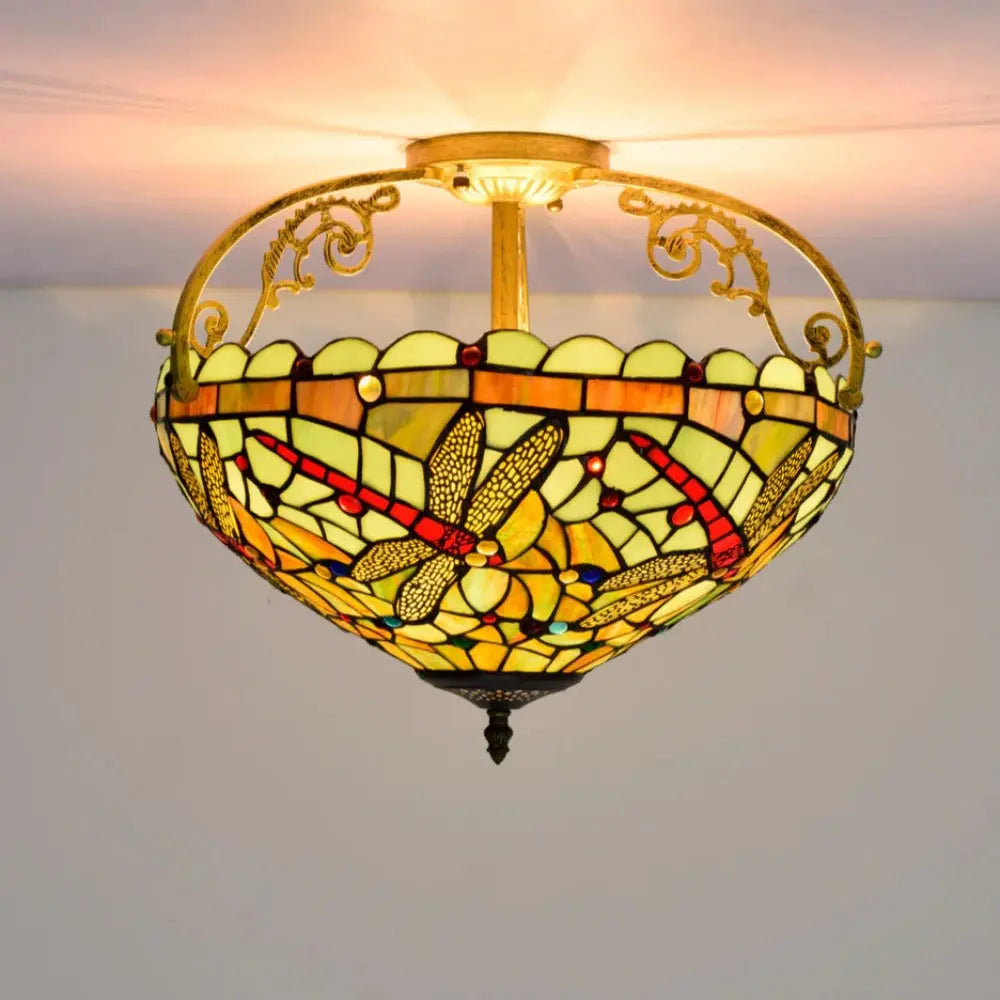 16inch Stained Glass Dragonfly Lampshade Tiffany Ceiling Light - CTL