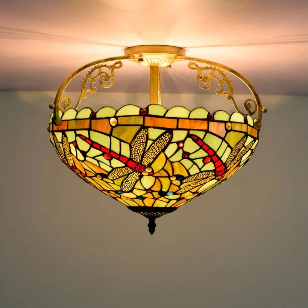 16inch Stained Glass Dragonfly Lampshade Tiffany Ceiling Light - CTL