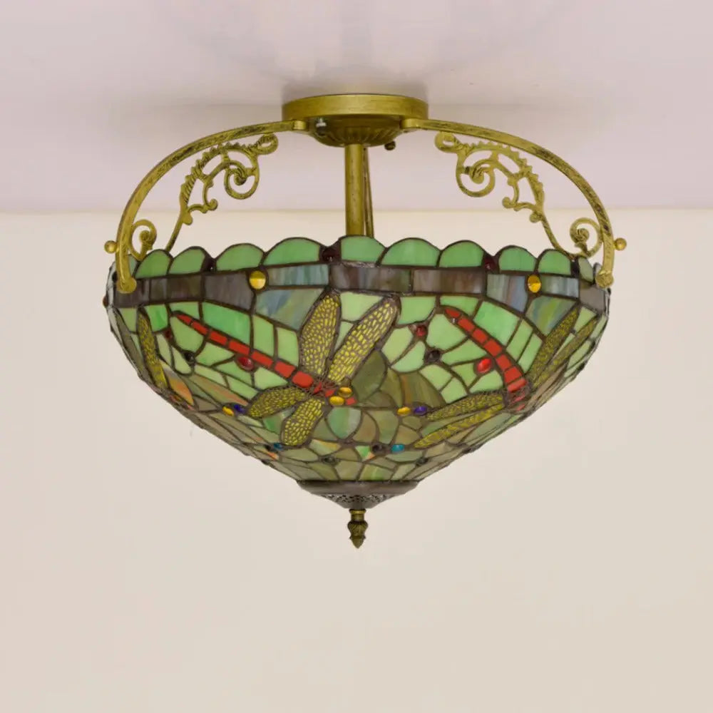 16inch Stained Glass Dragonfly Lampshade Tiffany Ceiling Light - CTL