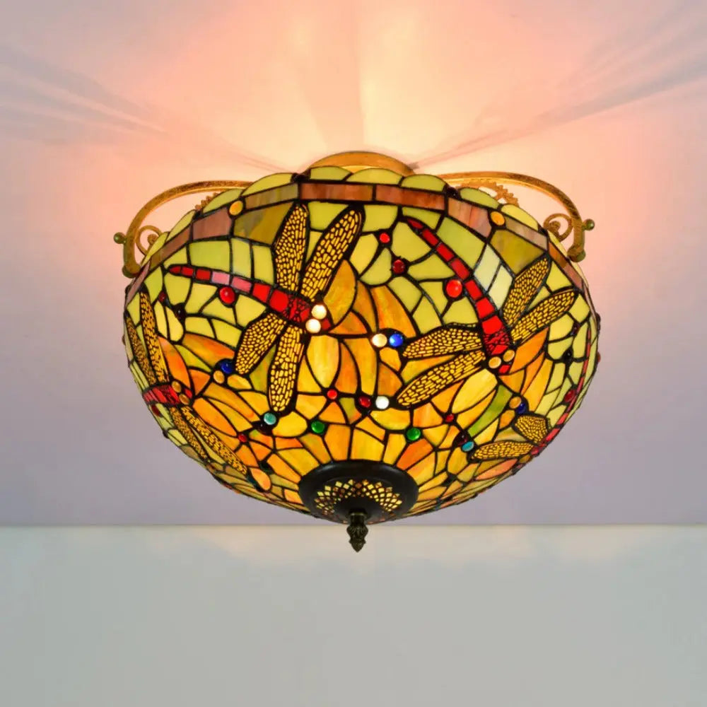16inch Stained Glass Dragonfly Lampshade Tiffany Ceiling Light - CTL