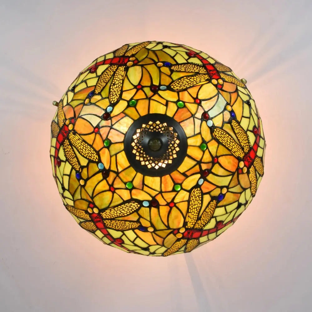 16inch Stained Glass Dragonfly Lampshade Tiffany Ceiling Light - CTL